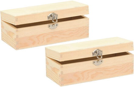 Houten schatkistje met sluiting en deksel - 2x - 20 x 8 x 7 cm - Sieraden/spulletjes/sleutels