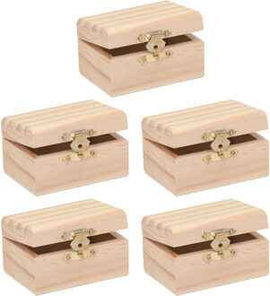 Houten schatkistje met sluiting en deksel - 5x - 8 x 5 x 4 cm - Sieraden/spulletjes/sleutels
