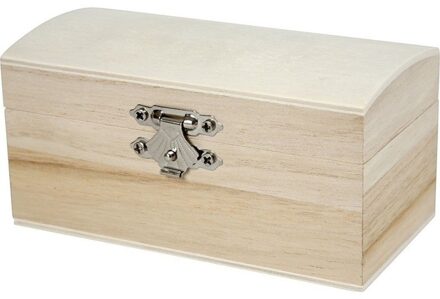 Houten schatkistje onbedrukt - 11 x 6 x 6 cm - Knutsel juwelen of tanden kistje - Opslag kistjes