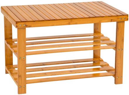 Houten schoenenrek met 2 niveaus en zitbank 70x28x45,5cm Bruin