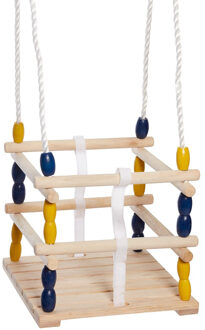 Houten Schommelzitje Met Tralies 30 Cm Blauw/geel