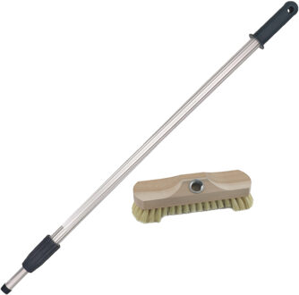 Houten schrobborstel - schrobber - Luiwagen - incl metalen telescoopsteel - zilver - 200 cm