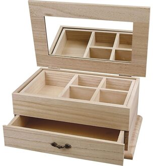 Houten sieraden/juwelen kistje - onbedrukt - 27 x 17 x 12 cm - met spiegel Bruin