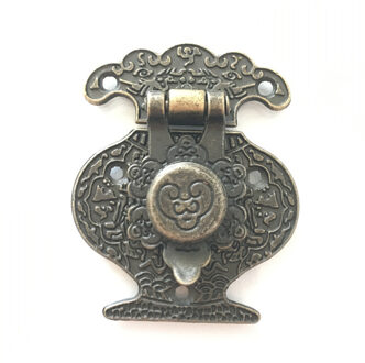 Houten Sieradendoos Vaas Gesp Metalen Doos Kluwen Klink Decoratieve Hasp Antieke Bronzen Patroon Gesneden, 40mm x 51mm