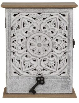 Houten sleutelkast/sleutelkluis met open bloemmotief 20 x 26 cm