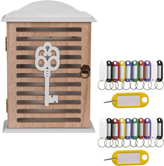 Houten sleutelkastje met 20x stuks sleutellabels - 19 x 28 cm