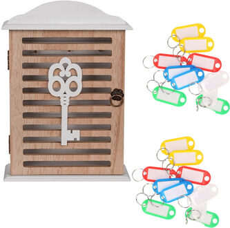 Houten sleutelkastje met 20x stuks sleutellabels - 19 x 28 cm
