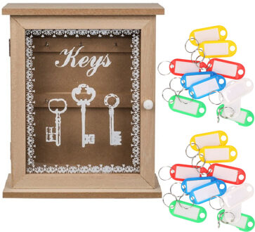 Houten sleutelkastje met 20x stuks sleutellabels - 22 x 27 cm - Sleutelkastjes