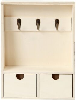 Houten sleutelkastje - om zelf te schilderen - 22 x 8 x 28 cm - Sleutelkastje maken Beige