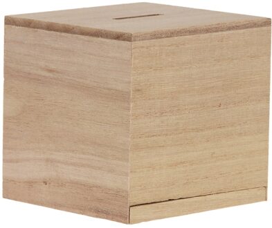 Houten spaarpot vierkant  8,7cm x 8,6cm x 8,4cm