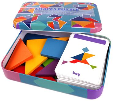 Houten Speelgoed Tronzo Houten Kleurrijke Tangram Ijzeren Doos Opbergdoos Puzzel Puzzel Vroege Onderwijs Intelligentie Verbeelding Speelgoed
