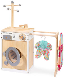 Houten Speelgoed Wasmachine met strijkplank, mand en strijkijzer 48141