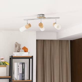 Houten spot Christoph, 3-lamps, langwerpig wit, helder hout