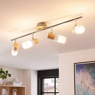 Houten spot Christoph, 4-lamps wit, helder hout