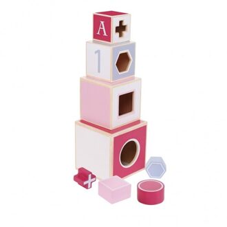 Houten Stapeltoren + 4 Blokken Roze