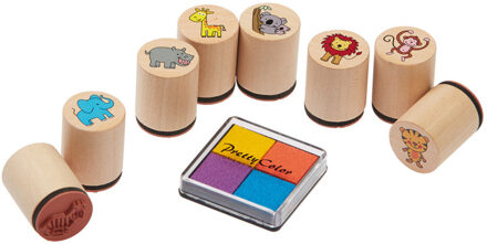 Houten Stempelset 8-Delig Wilde Dieren