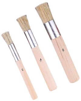Houten Stencil Borstel Set 3Pcs Natuurlijke Haren Template Penselen Voor Acryl Olie Aquarel Kunst Schilderen Op Hout Muur
