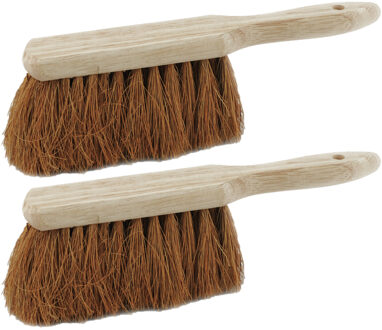Houten stoffer - 2x stuks - 28 cm - kokosvezel - voor binnen en buiten - handveger