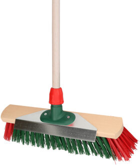 Houten straatbezem/buitenbezem elaston - 40 cm - met houten steel van 130 cm