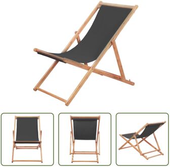 Houten Strandstoel - Campingstoel - Verstelbaar - Grijs - Eucalyptushout frame - Polyester zitting