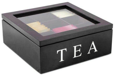 Houten Thee Doos 9 Vakken Storage Container Accessoires Hout Thee Case Store Doos Vintage Multifunctionele Container Zwart