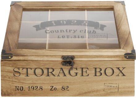 Houten theedoos bruin Storage Box 9-vaks 25 cm