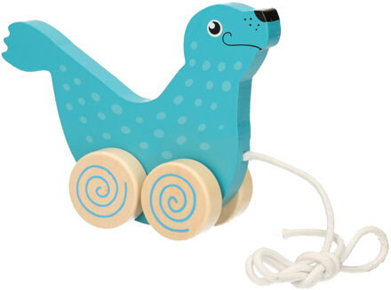 Houten trekdiertje zeehond 15 x 12 cm - Trekfiguren Multikleur