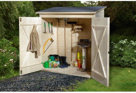 Houten Tuin-/Terraskast Plat Dak, Dubbele Deur