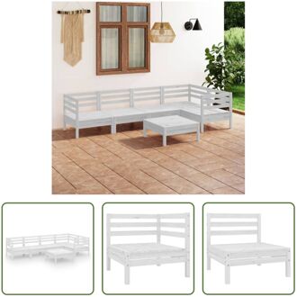 Houten Tuinmeubelset - Hoek/Middenbank- 63.5 x 63.5 x 62.5 cm - Voetenbank/Tafel- 63.5 x 63.5 x 28.5 Wit