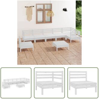 Houten Tuinmeubelset - Wit - Hoek/Middenbank- 63.5x63.5x62.5cm - Voetenbank/Tafel- 63.5x63.5x28.5cm