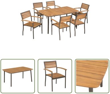 Houten Tuinset - 150x90x72 cm - Massief Acaciahout met Olieafwerking - 6 Stoelen Bruin