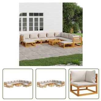 Houten Tuinset - Acaciahout - Modulair Design - 68 x 68 x 29 cm - Lichtgrijze Kussens Bruin