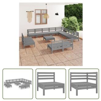 Houten Tuinset - Grenenhout - Grijs - Hoek/middenbank- 63.5 x 63.5 x 62.5 cm - Voetenbank/tafel- 63.5