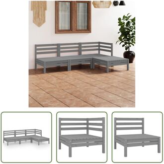 Houten Tuinset - Hoek/middenbank- 63.5x63.5x62.5 cm - Voetenbank/tafel- 63.5x63.5x28.5 cm - Grijs