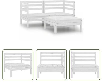 Houten Tuinset - Hoekbank 63.5x63.5x62.5cm - Tafel 63.5x63.5x28.5cm - Wit - Massief Grenenhout