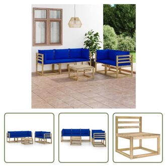 Houten Tuinset - Hoekbank en Tafel - Blauwe Kussens - Grenenhout - 64 x 64 x 70 cm - 100% Polyester