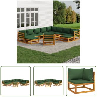 Houten Tuinset - Massief Acaciahout - Modulair Ontwerp - 68x68x29 cm - Groene Kussens Bruin