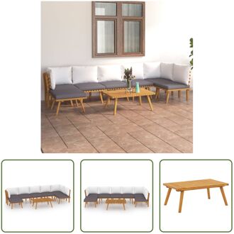 Houten Tuinset - Moderne Acaciahouten Meubelset - 90x55x35cm Tafel - Donkergrijs en Wit Kussen Bruin