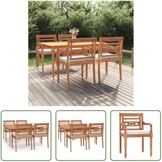 Houten Tuinset - Vintage Stijl - Tafel 150x90x75 cm - Stoelen 55x51.5x84 cm - Massief teakhout Bruin