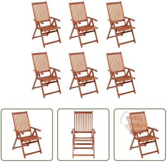 Houten Tuinstoel - Set van 6 - Massief Acaciahout - Verstelbaar - Inklapbaar - 57x69x111 cm Bruin