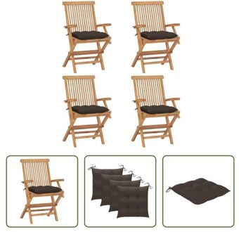 Houten Tuinstoelen set - 4 stuks - Teakhout - Inklapbaar Taupe