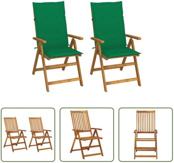 Houten Tuinstoelen - Set van 2 met kussen - Acaciahout - 57x69x111 cm - Verstelbaar Groen