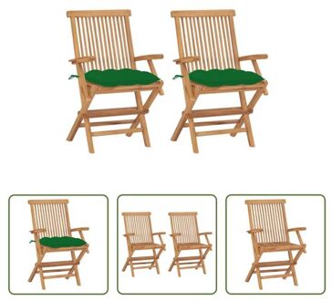 Houten Tuinstoelen - Set van 2 - Teakhout - Groen Kussen