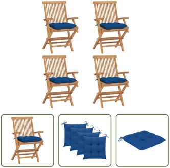 Houten Tuinstoelenset - 4 Stoelen - Teakhout - Inklapbaar Blauw