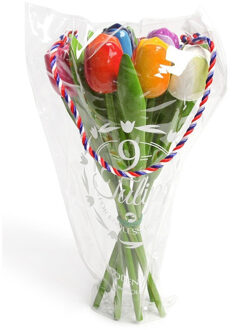 Houten tulpen decoratie boeket 34 cm - Gekleurde tulp bloemen boeket - Hollandse tulpen - Holland souvenirs