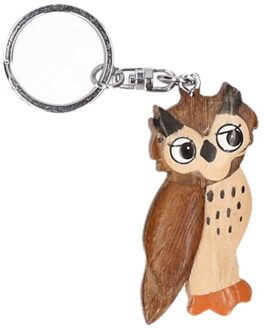 Houten uilen vogels sleutelhanger - 6 cm - dieren - cadeau Multi