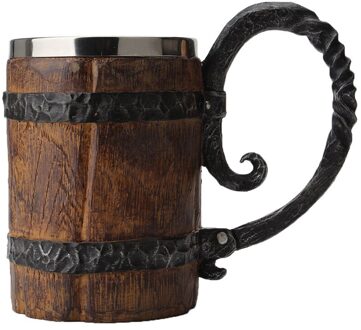 Houten Vat Roestvrij Staal Hars 3D Bier Mok Beker Game Tankard Koffiekopje Wijnglas Mokken 5000Ml