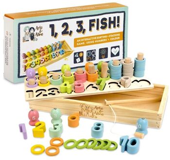 Houten Vissen Speelgoed Kinderen Voorschoolse Educatief Bordspel Tellen Stapelen Kleur Sorteren Leren Speelgoed