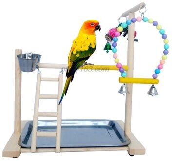 Houten Vogel Baars Stand Papegaai Platform Speeltuin Oefening Gym Playstand Ladder Interactief Speelgoed Met Feeder Kopjes