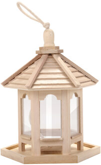 Houten Vogel Feeder Huis Vogelhuisje Opknoping Nest Feeder Met Dak Huis Tuin Yard Decoratie Outdoor Huisdier Decors Hexagon Vormige